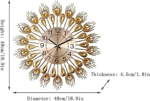 Miniatura 6 de Relojes de pared para decoración de sala de estar, reloj de pared dorado silencioso con pilas, sin tictac, para dormitorio, cocina, retro, pavo