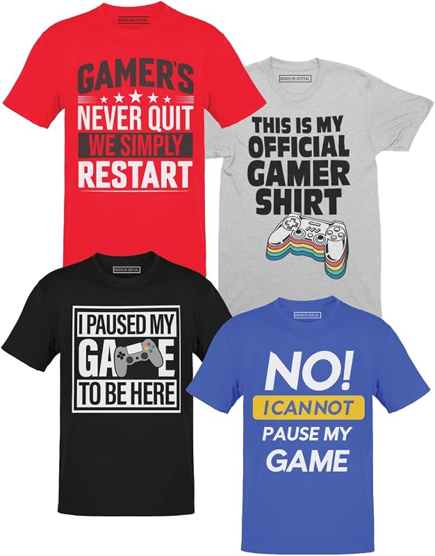 Camisetas infantis BROOKLYN VERTICAL com estampas de videogame, manga curta, gola redonda, Pacote com 4