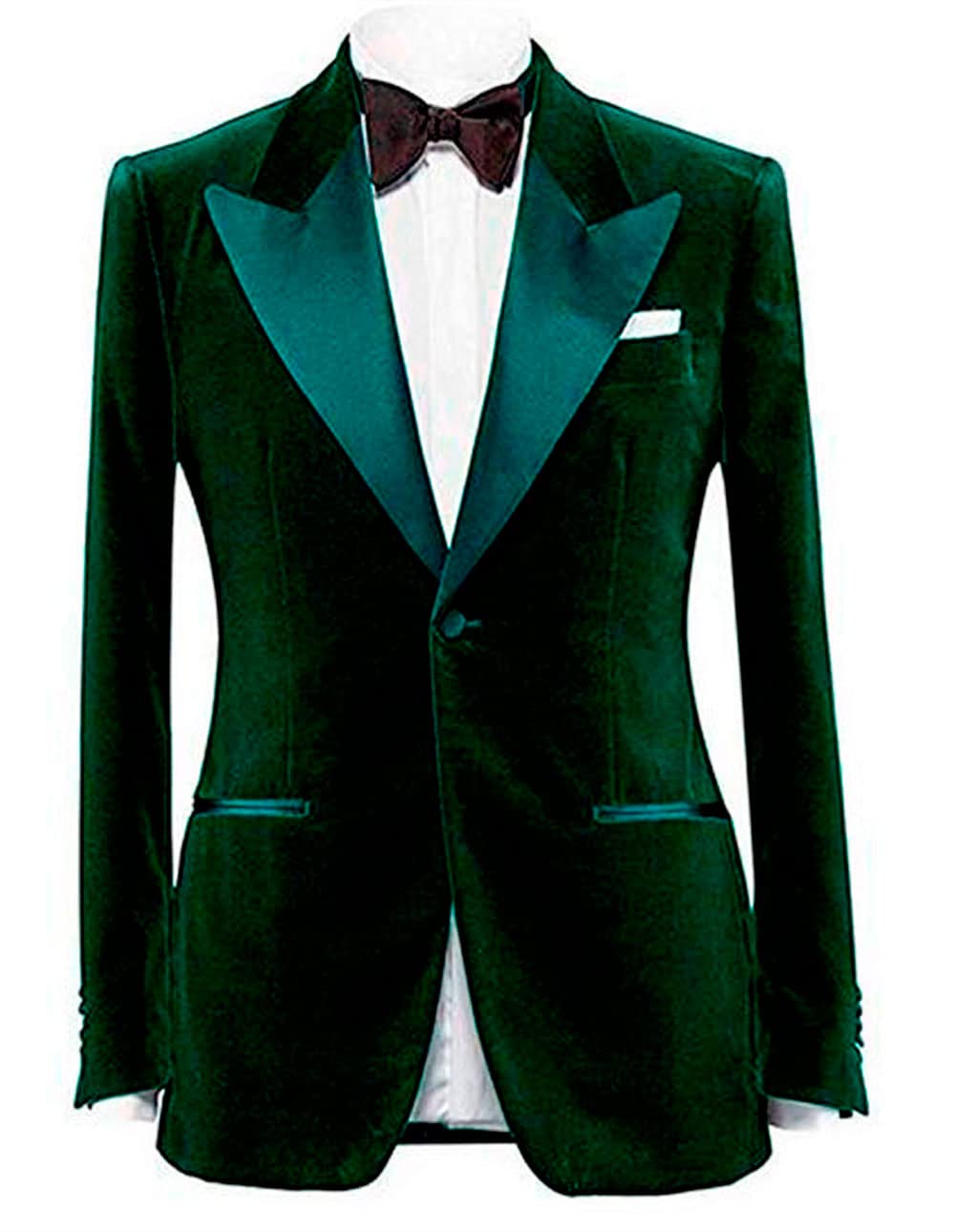 Men's Notch Lapel Velvet Jacket One Button Tuxedos Blazer Prom Party Coat Casual Jacket Dinner Coat Dark Green 46 Chest / 40 Waist