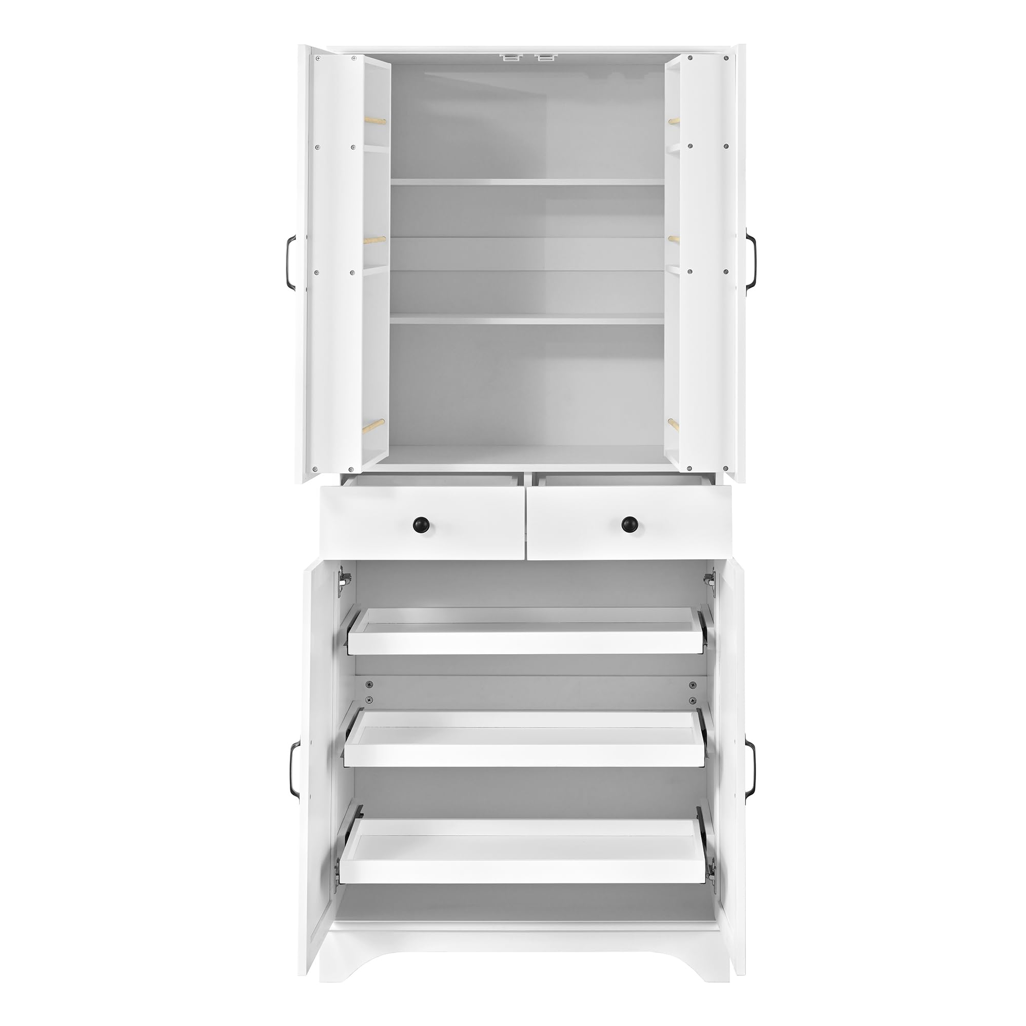 Armario alto con estantes ajustables y cajones, estantería con estantes extensibles y puertas de frigorífico, ideal para comedor, salón y cocina (color blanco)