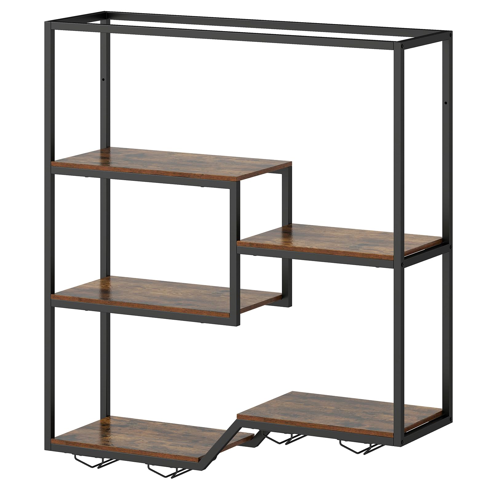 COSTWAY 102 cm Estante de Pared para Vinos, Botellero Colgante de 6 Niveles con Estante para Botellas y Soporte para Copas, Estructura Metálica, Soporte Flotante para Exhibición de Vino, Bar, Comedor