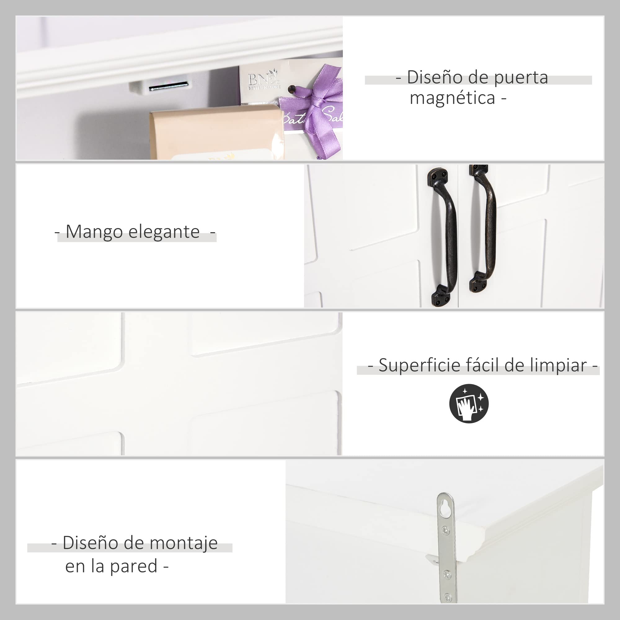 HOMCOM Armario de Pared para Baño Mueble Suspendido de Baño con 2 Puertas y Estante Ajustable y Almacenamiento Abierto para Aseo Dormitorio Ducha 60x19,8x58 cm Blanco