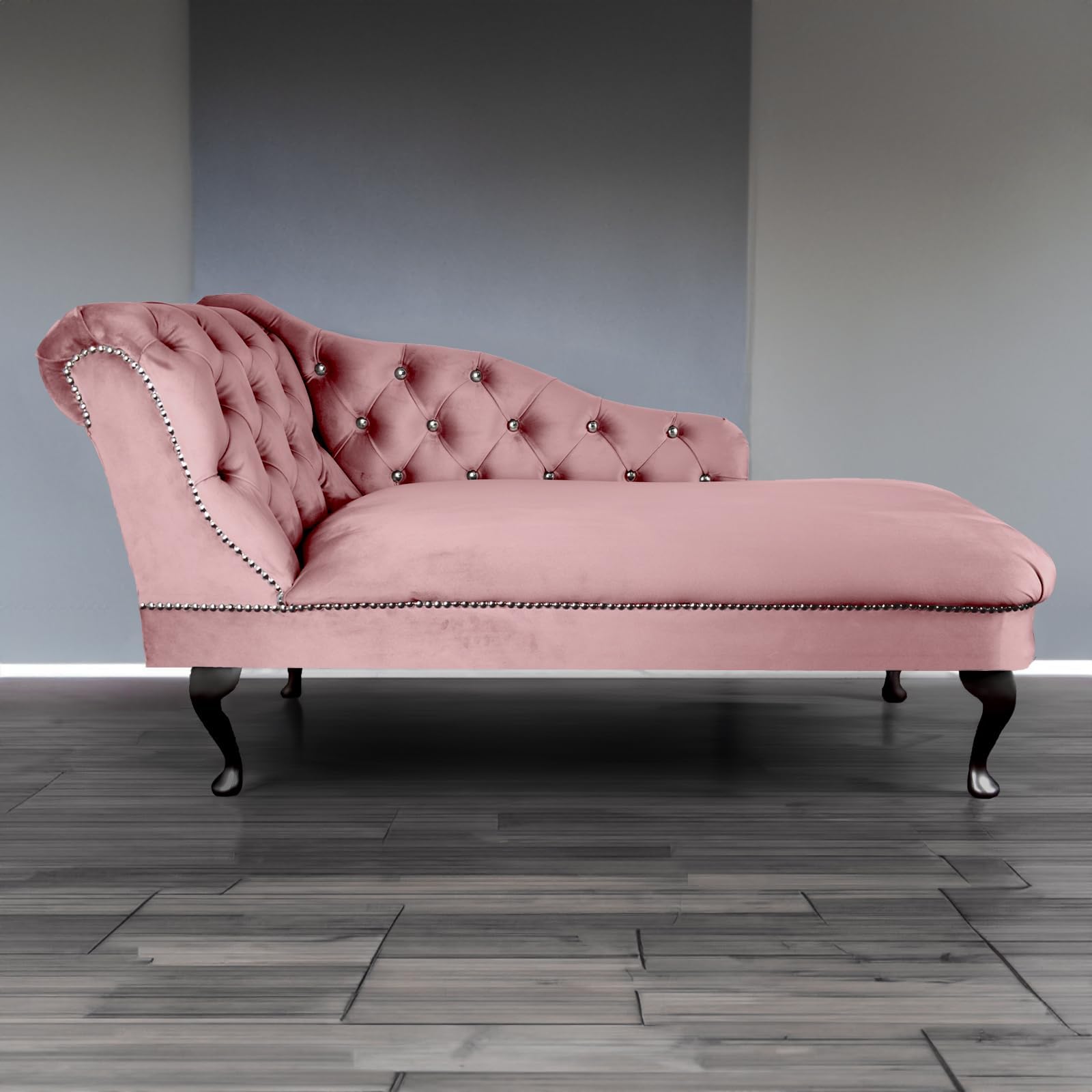 RegentTufted Chaise Lounge Sofa & Seating Handmade Velvet Living Room Bedroom Hallway Black Accent Chair (Left Hand, Pink)