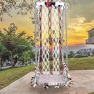 Halder Jute Regular Indoor Outdoor Maharaja Hanging Swing Chair (Cotton, White Black Red, 170 * 120 * 50 cm)