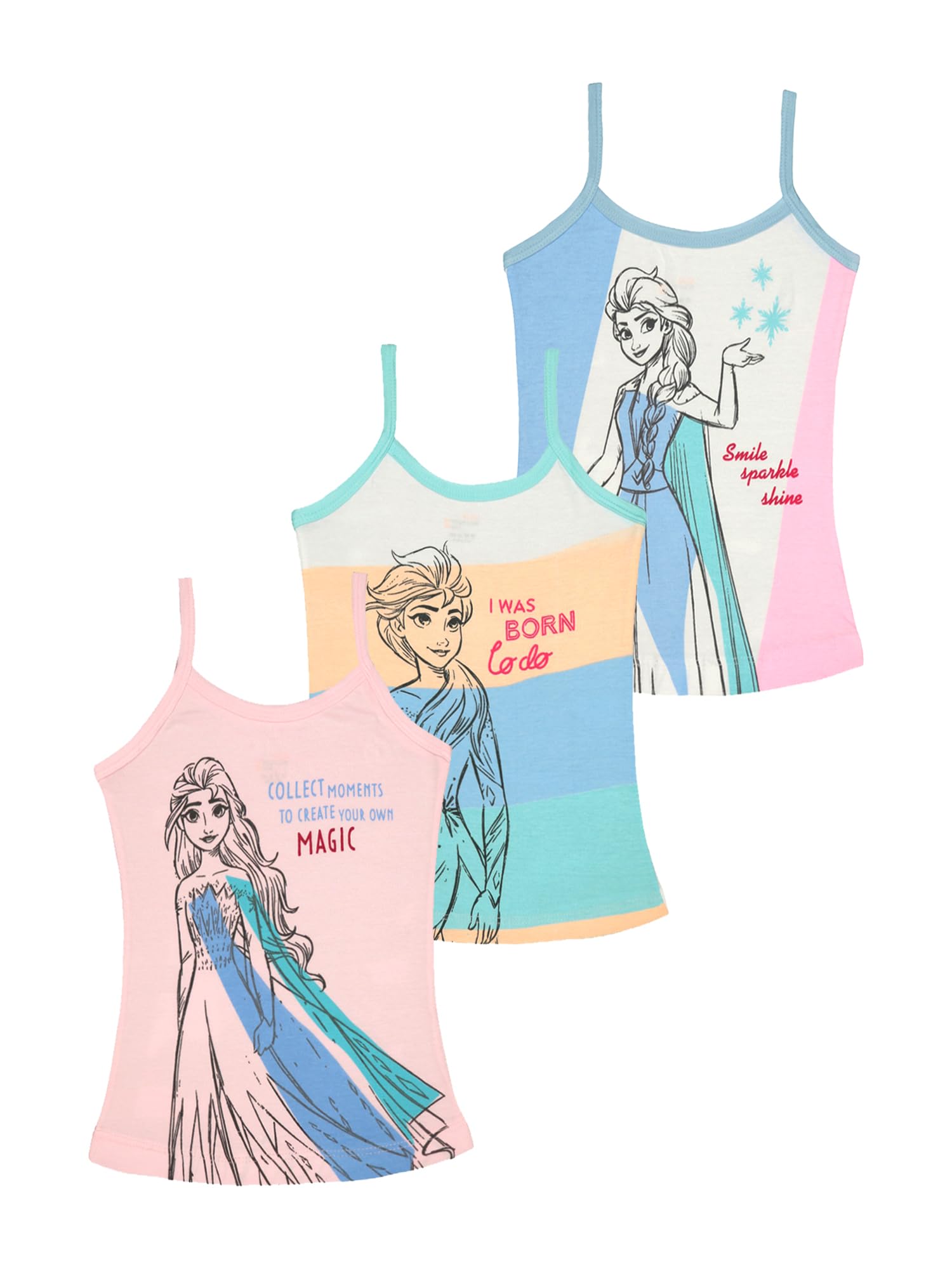 Kids Girls Regular fit Frozen Printed Vest Assorted 100% Cotton | Soft Comfortable | Skin Friendly | Innerwear | Pack of 3 (Color & Print May Vary)
