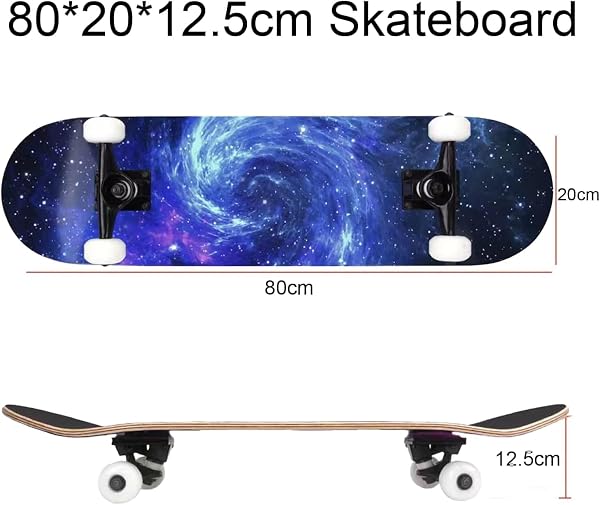 ERNAN Skateboard,Monopatín Completo Profesional de 31 x 8 Pulgadas,7 Capas Monopatín de Madera de Arce con Rodamiento ABEC-7 para Niño Niña/Adulto Principiante. - 2