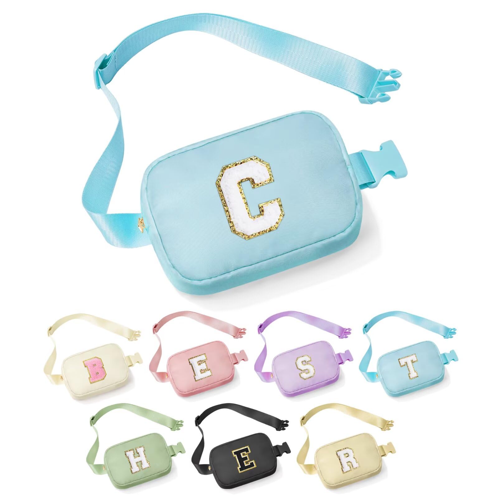 YOOLIFE Gifts for Girls - Crossbody Bag for Kids, Personalized Communion & Birthday Gifts, Blue Initial Belt Bag