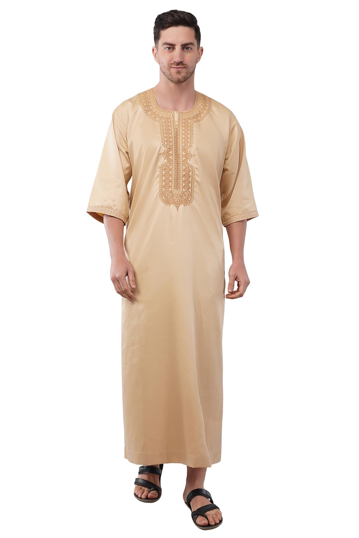 malik's kurta king Moroccan Thobe for Men Taiwan Polyester Fabric Islamic Jubba Multi Colour (IN, Alpha, 2XL, Golden)-picture-16