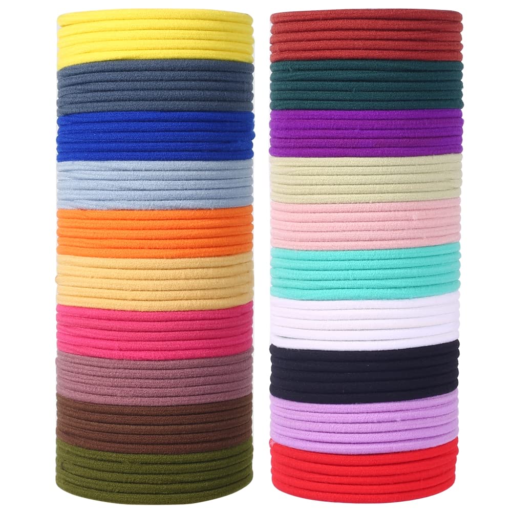 100PCS 4MM Colorful Elastic Hair Bands, Ponytail Holders for Medium to Thick Curly Hair, Women or Men, 20 Colors