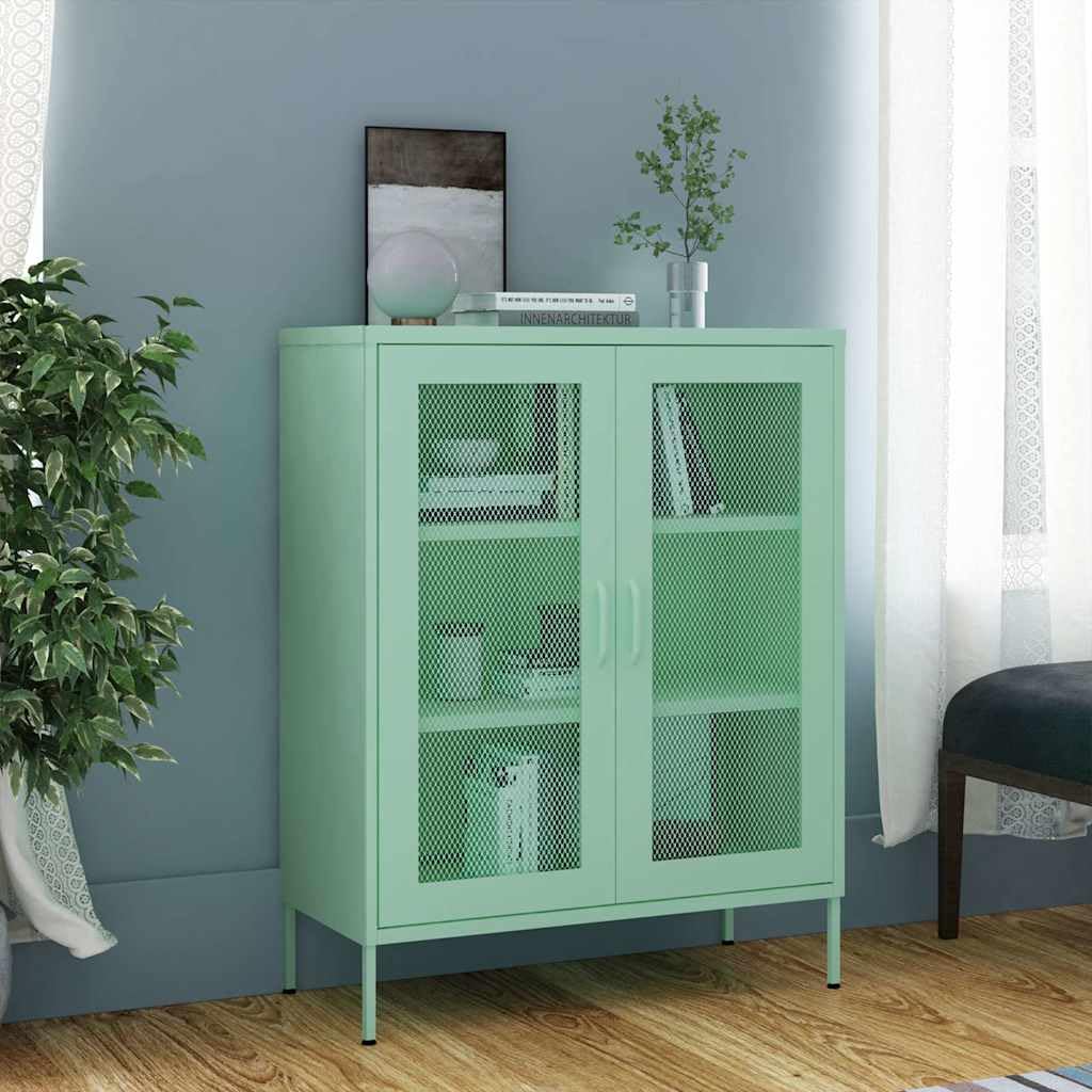 Armadietto in Acciaio Verde Menta 80x35x101,5 cm con 2 Ante in Rete
