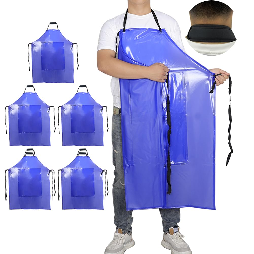 Delantal de trabajo de vinilo de goma impermeable, 42.5 x 33.8 pulgadas, tamaño grande, doble reforzado, resistente a los químicos, PVC, azul