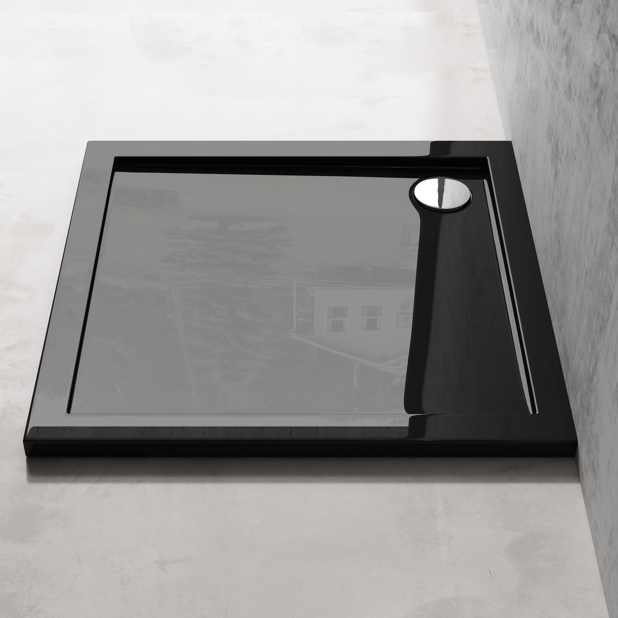 Piatto Doccia Quadrato In Acrilico Doporro – 80x80 Cm, Ultrasottile 4 Cm – Nero Lucido Con Scarico Incluso – Installazione A Filo O Appoggio