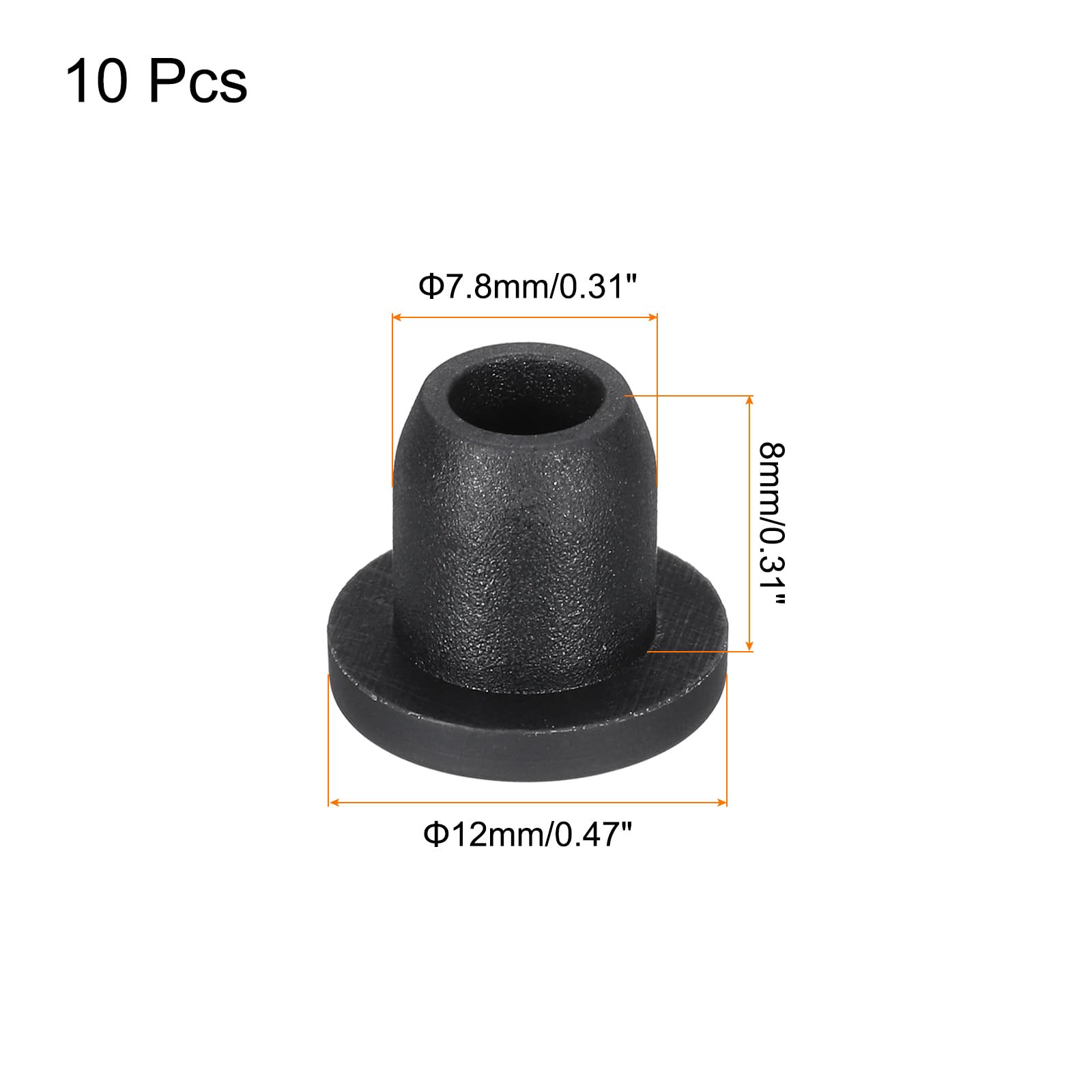 MECCANIXITY High Temp Silicone Plug Mount Dia 7.8mm/0.31 Inch T Shaped Solid Rubber Stopper Hole Plugs for Coating Plating Waterproof Sealing Plugs Black Pack of 10(OD 12mm/0.47 Inch)