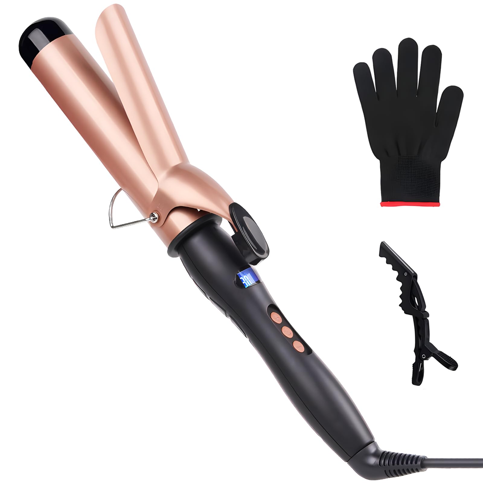 Oskuglin Ondulador de Pelo 3 Tubos,fer à friser professionnel en céramique de 32 mm, friser professionnelle LCD crée des boucles classiques, convient aux grandes boucles et aux vagues douces
