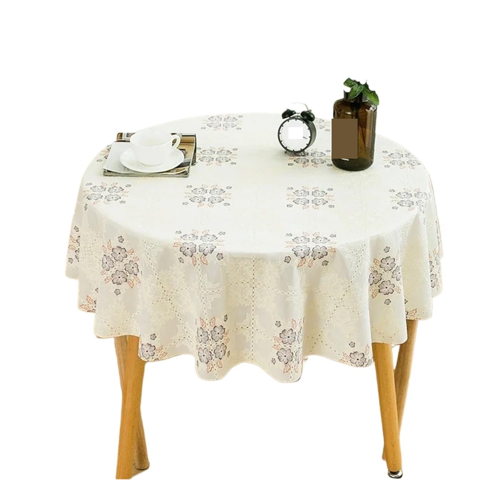 ZHSOAO Round Tablecloth Waterproof Oil-proof Plastics Table Cover Floral Printed Home Kitchen Dining Decor Supplies for Cafe(Color A,90cm)