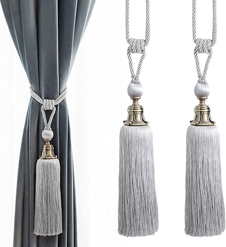 Melodieux Alzapaños decorativos para cortina, con borlas antiguas, para oficina en casa, ventanas, sujetadores de cortinas con flecos, juego de 2