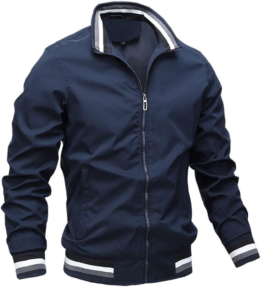 sandbank Men's Lightweight Softshell Coat Zipper Long Sleeve Sportswear Coat Stand Collar Windbreaker Flight Bomber Jacket