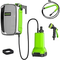 Greenworks G24SWP Elettropompa a Immersione a Batteria, 1800L, ora, Attacco Rapido da 1, 2″, Testina di Spruzzo 8 in 1, Tubo Flessibile 2m, SENZA Batteria 24V e Caricabatterie, Garanzia 3 Anni
