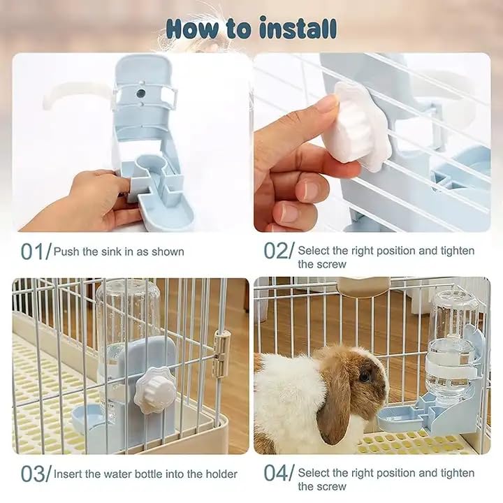 Rabbit Water Bottle No Drip,500ml Hanging Water Fountain Automatic Dispenser Pet Cage Water Feeder for Bunny Chinchilla Guinea Pig Hedgehog Ferret(Blue) - Image 3