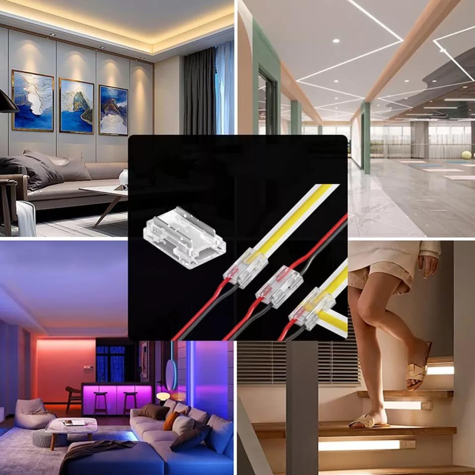 Amefil 2-pin 5mm Strip Light Connector with 20 Packets of COB LED Strip Light Ribbon for Strip Wire soldered Connector - Image 4