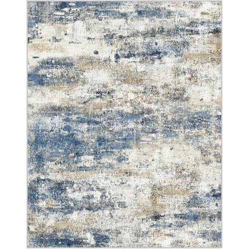 Area Rugs 6x9 for Living Room Bedroom, Modern Abstract Machine Washable Rug, Large Soft Low Pile Floor Carpet with Non Slip Backing for Dining Room, Navy Blue Beige