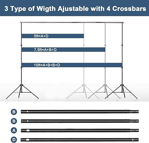 Miniatura 3 de Soporte para telón de fondo fotográfico, kit de soporte de fondo de 6.5 x 10 pies con 4 barras transversales, 4 abrazaderas de resorte, 4 clips para