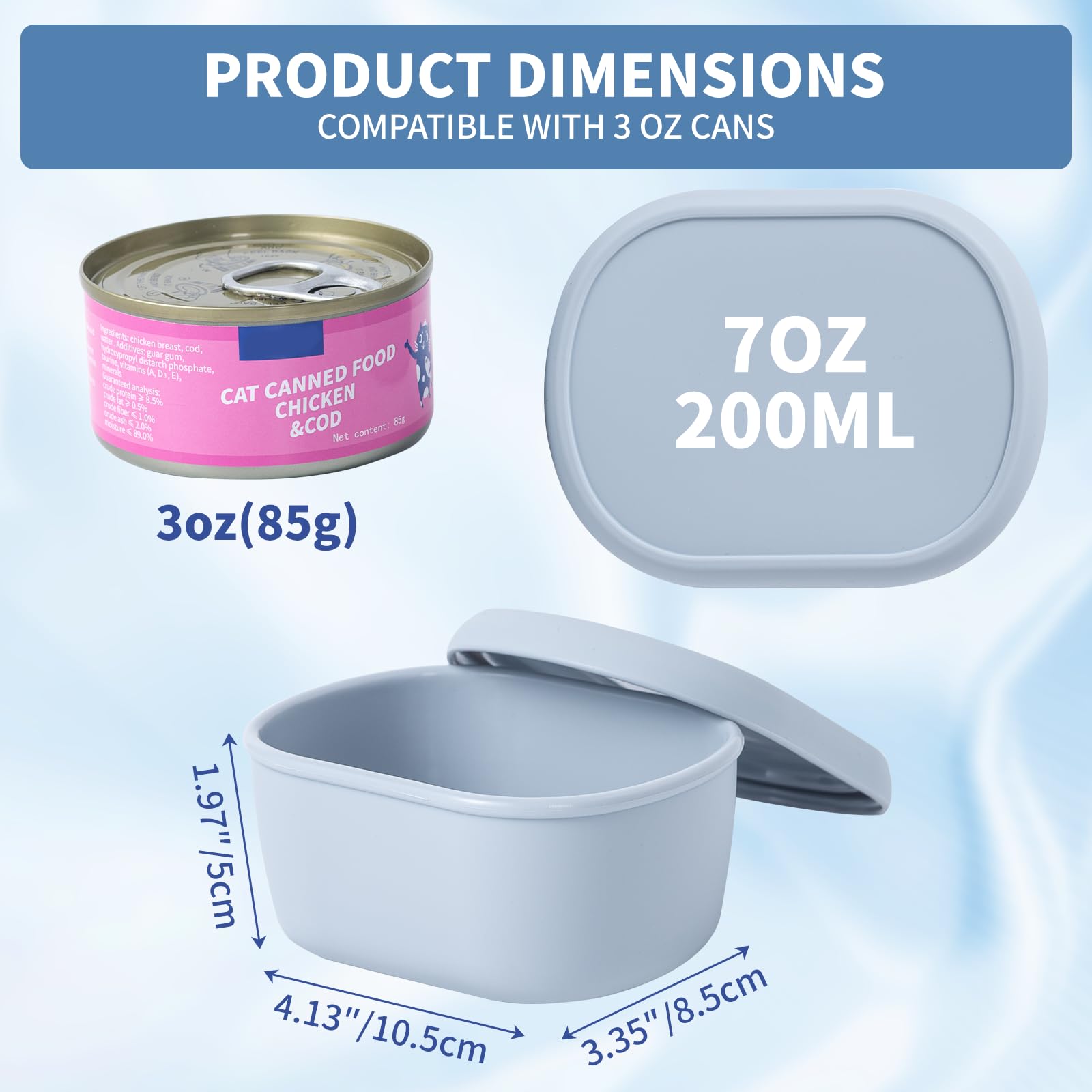 SLSON 2 contenitori per alimenti per gatti, in silicone, per lattine da 70 g a 85 g, 65 mm, coperchio per lattine da 65 mm