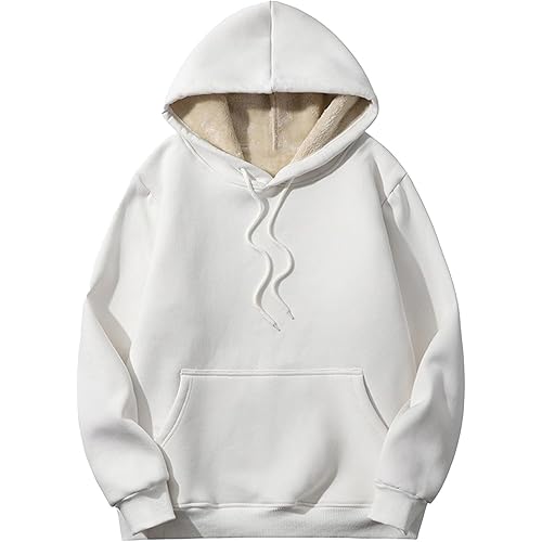Women's Fleece Lined Hoodie Winter Long Sleeve Padded Thickened Drawstring Oversized Sherpa Pullover Top with Pockets