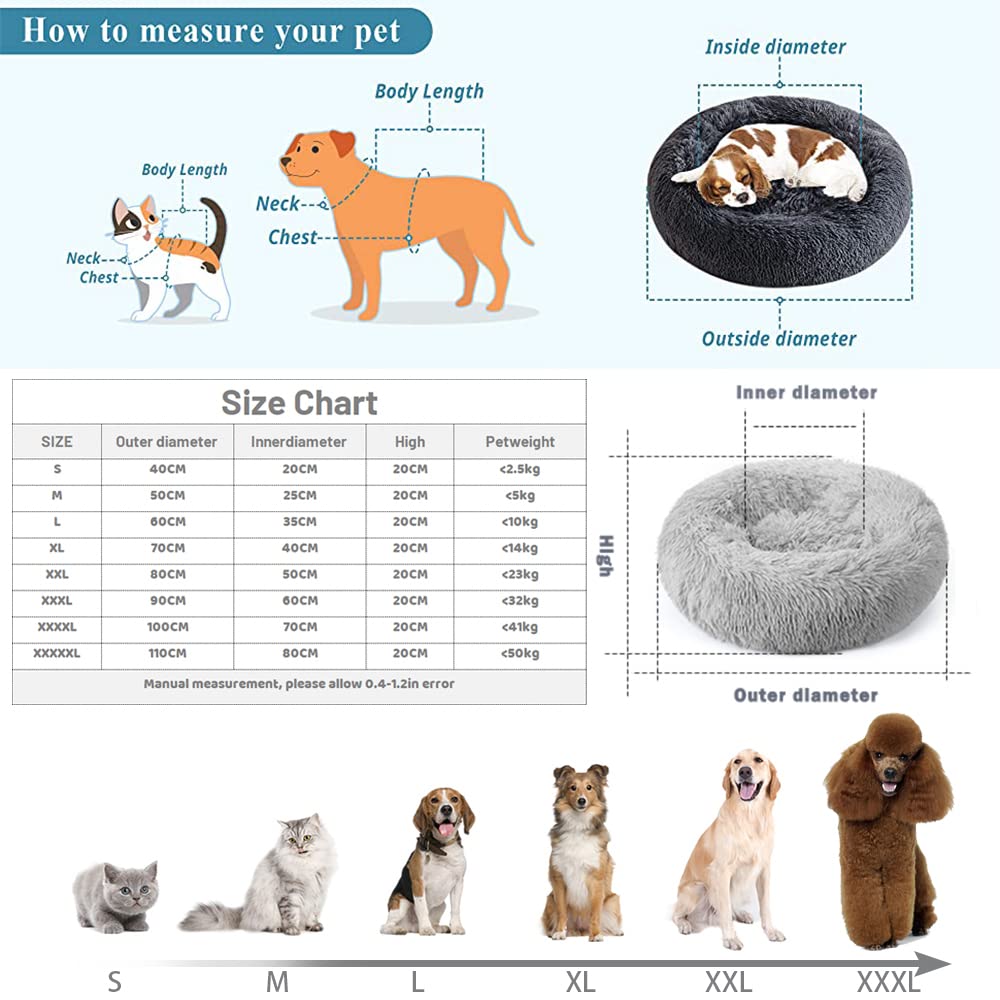 Lukery Cama de Perro de Felpa Suave y cálida Donut Cama para Redonda Gato Lavable a máquina Cama para Dormir mullida sofá para Mascotas de Varios tamaños para Perros pequeños medianos (110CM,Nero)