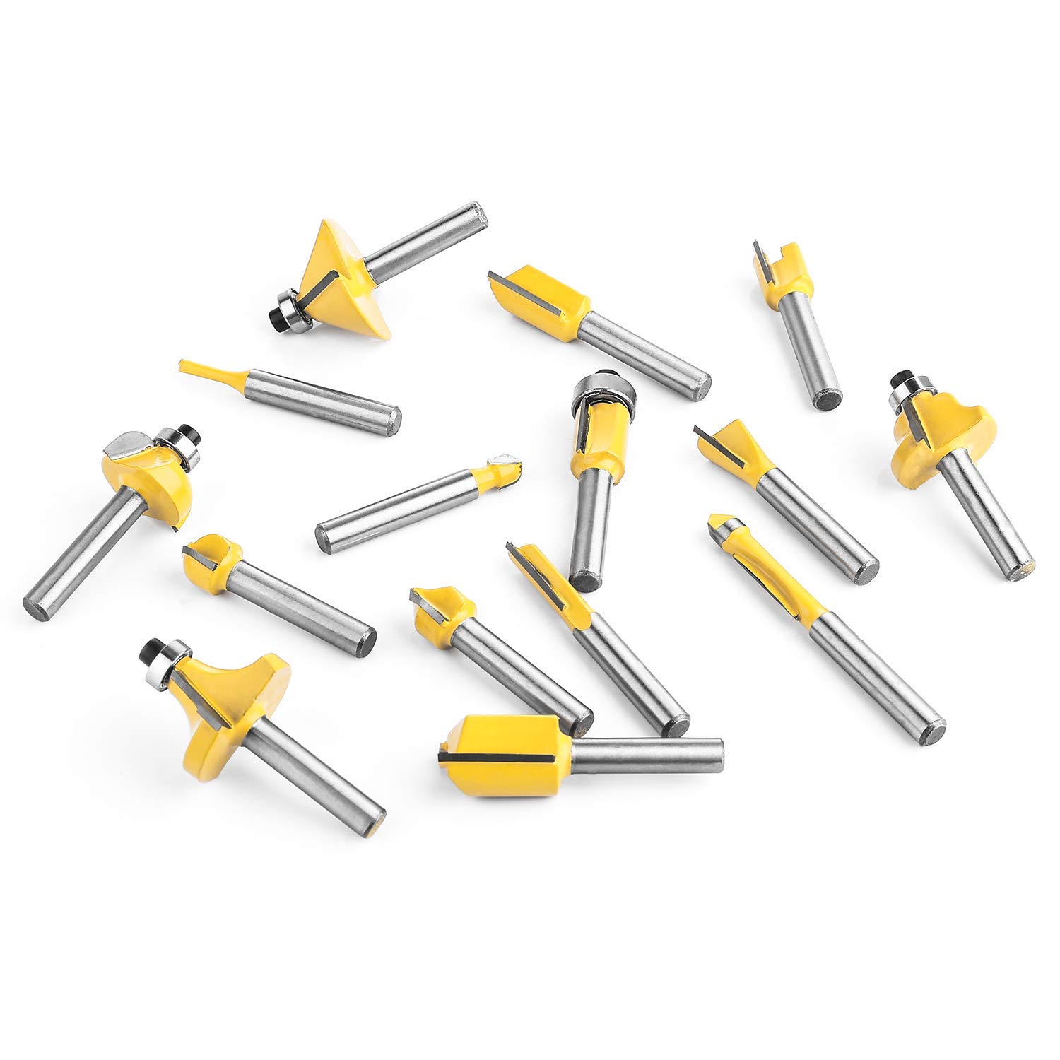 Fräsersatz HM 15tgl Schaft 6mm Nutfräser Profilfräser für Oberfräse Holzfräser Fräser Bit Set mit Schraubenschlüssel