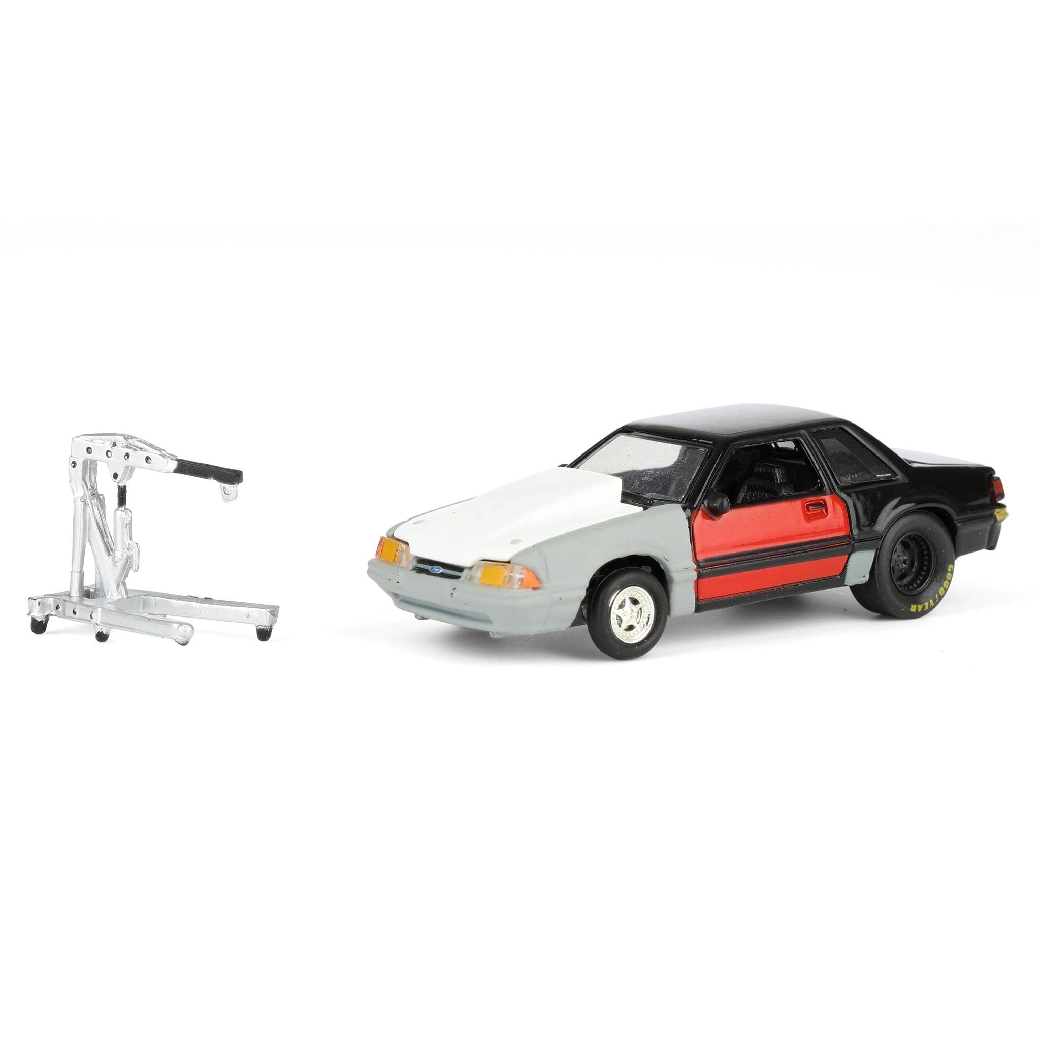 Greenlight 1/64 1987 Ford Mustang LX Project Car Black & Gray w Red Door LP Diecast 51536-B