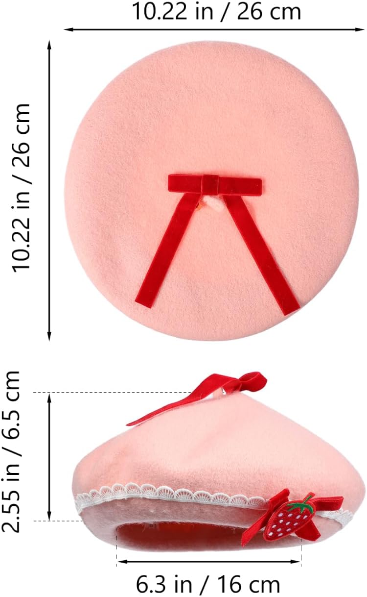Ipetboom Women Bow Beret Hat Soft Wool Blend Sweet Decorative Bowknot Cap Warm Fashion Accessory for Christmas Halloween Birthday Party and Everyday Wear Pink