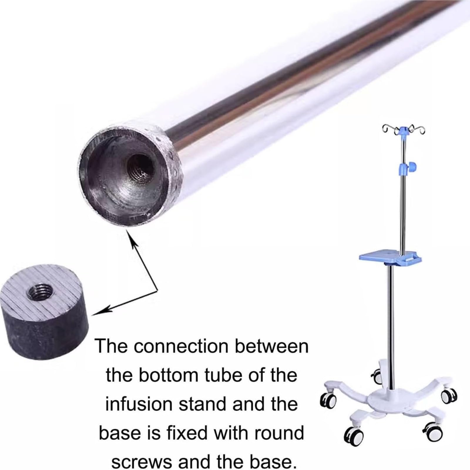 Asta portaflebo medica con ruote in acciaio inox regolabile asta per flebo | Supporto for flebo con vassoio e 4 ganci for uso domestico ospedaliero