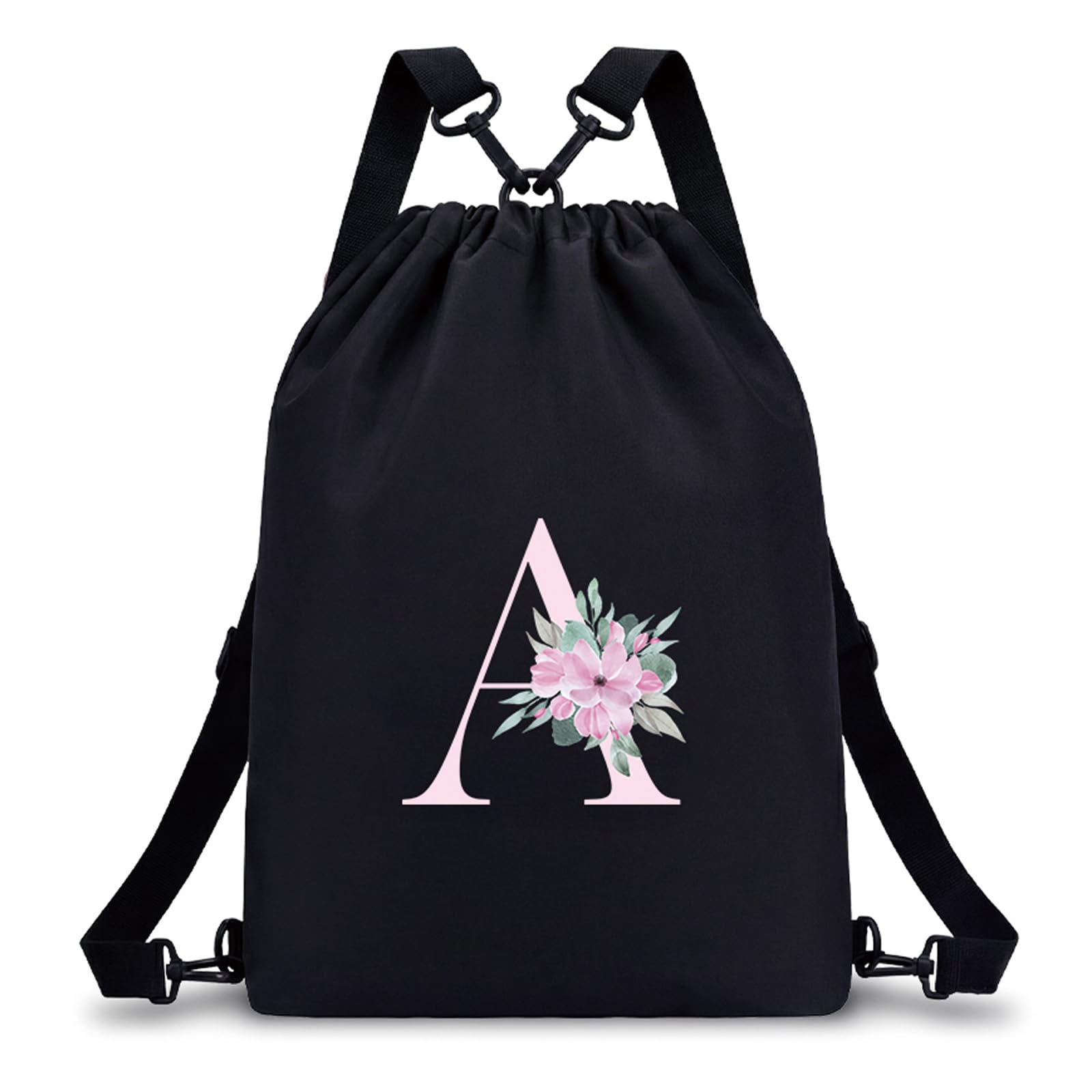 A-Z BAG Personalised Drawstring Swimming Bag for Women Girls Kids, 4-in-1 Convertible Initial Gym Bags (Backpack/Crossbody/Shoulder/Handbag), Waterproof Inside and Out (A)