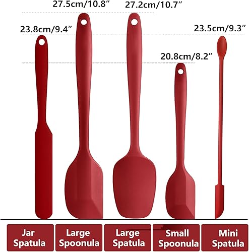 Miniatura 2 de Juego de espátulas de silicona rojas de 5 piezas, juego de espátulas de goma resistentes al calor, juego de espátulas de cocina aptas para