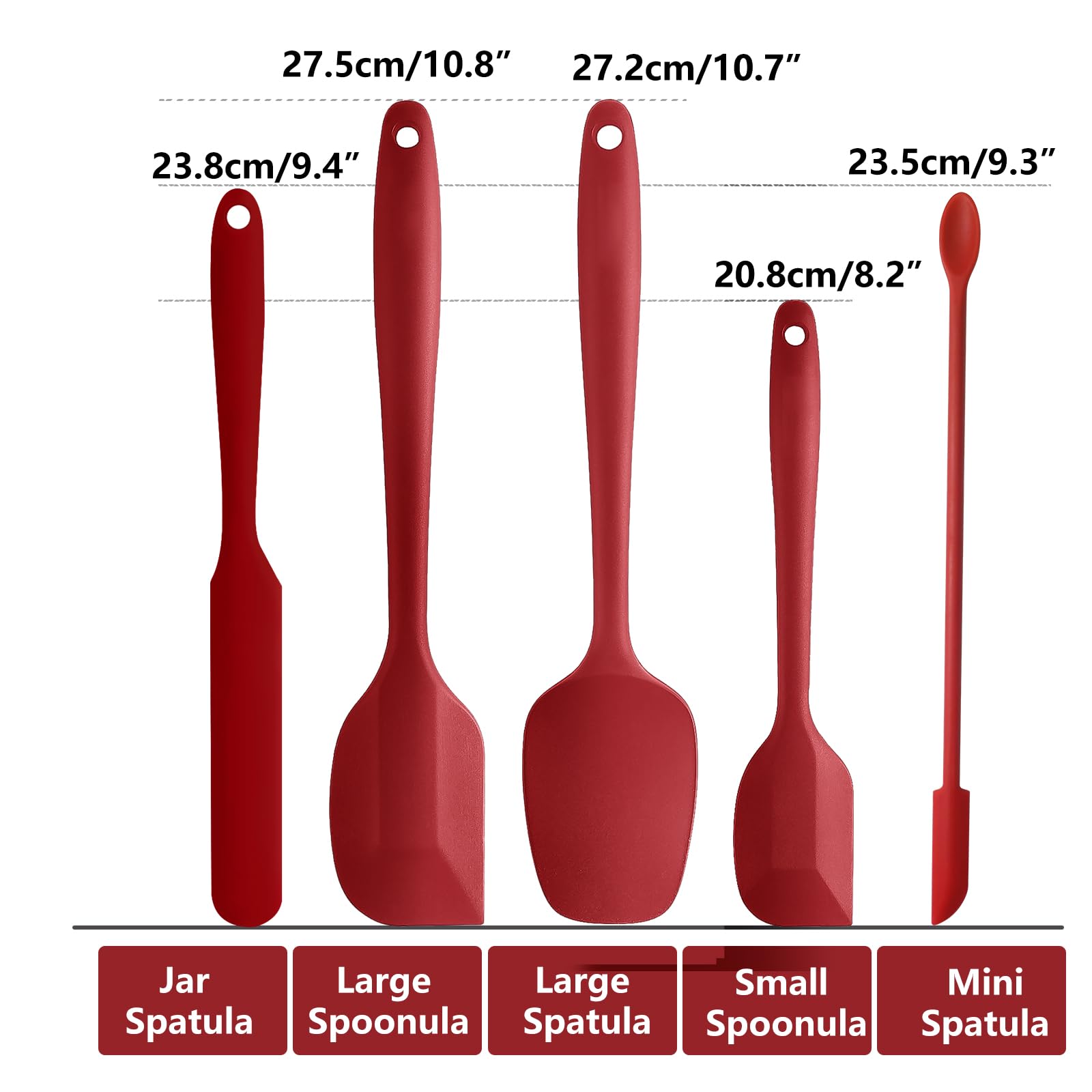 Juego de 5 espátulas de silicona rojas, resistentes al calor, juego de espátulas de cocina, aptas para lavavajillas, utensilios de cocina antiadherentes, para hornear y cocinar