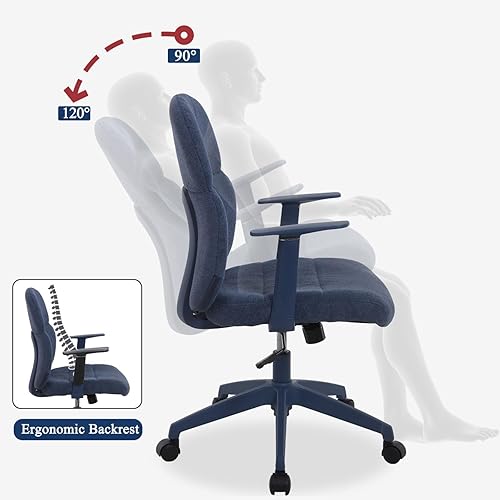 Miniatura 8 de LuxErgo Silla de escritorio de tela para oficina en casa, cómoda silla de escritorio con reposabrazos, silla giratoria para computadora con ruedas,