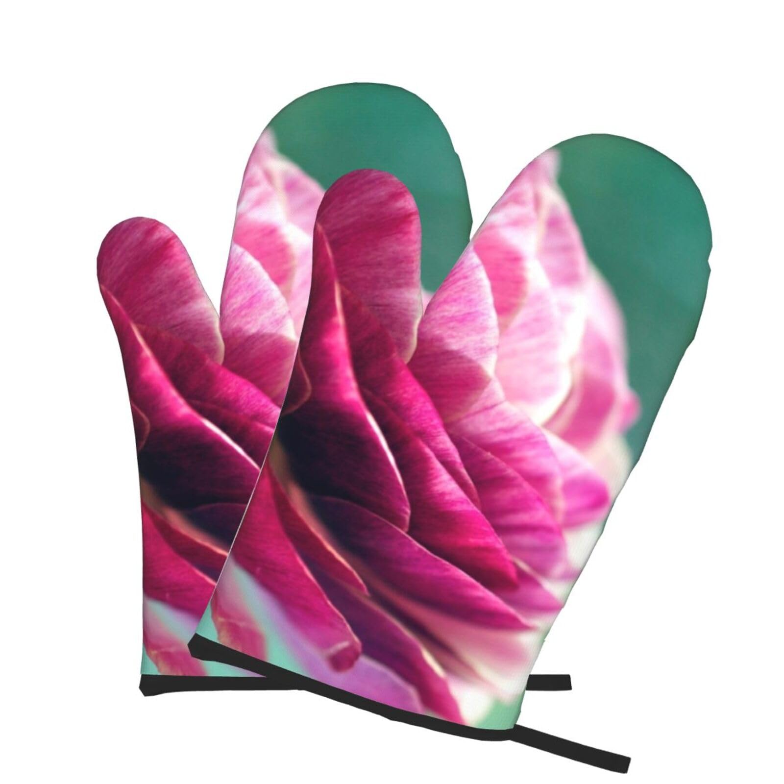 Oven Mitts Set of 2 Pcs, Wild Flowers Prints Heat Resistant Kitchen Gloves for Cooking Baking Grilling