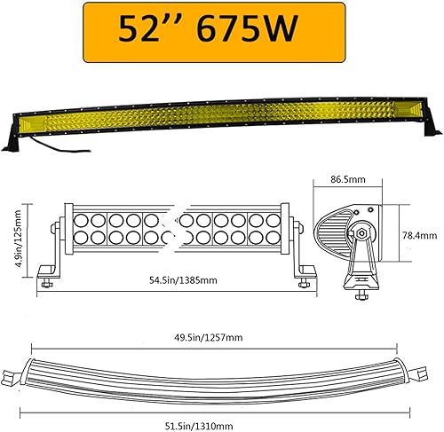 Miniatura 3 de Barra de luz LED curvada 7D, barra LED amarilla 4X4, camión, ATV, techo de coche, barra de luz antiniebla ámbar, 52 pulgadas