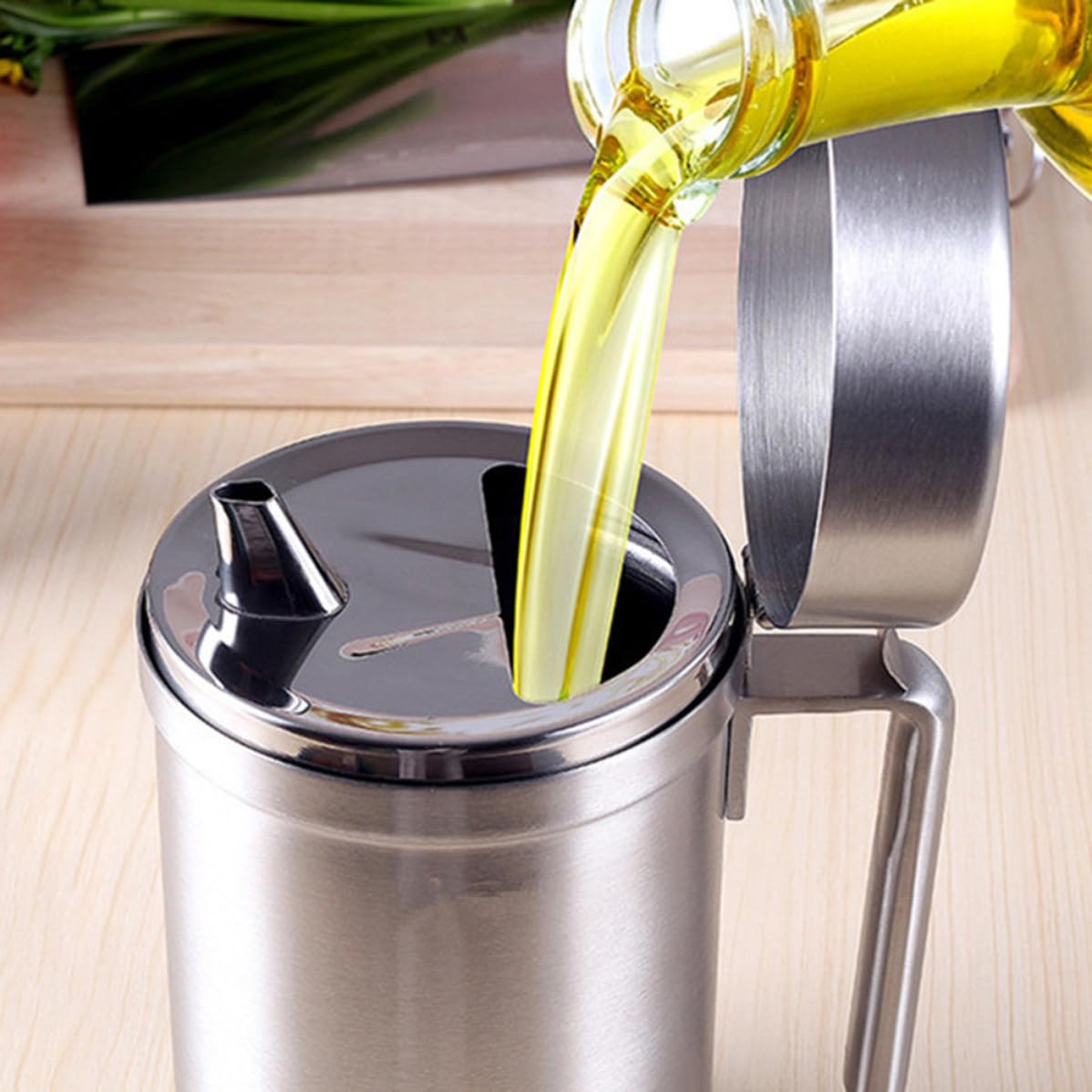 Dispensador de Aceite de Acero Inoxidable de 550ml, Botella a Prueba de Fugas con Tapa para Cocina y Condimentos Líquidos