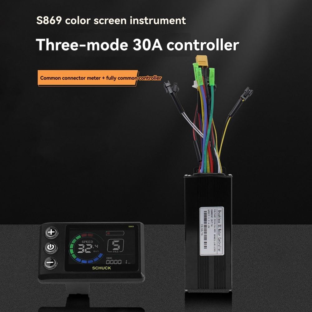 Contrôleur de Moteur sans 36V 48V 30A S869 avec Affichage LCD pour Trottinette Électrique et Kit de Réparation pour Vélo Électrique avec Poignée D'Accélérateur 24V-72V.