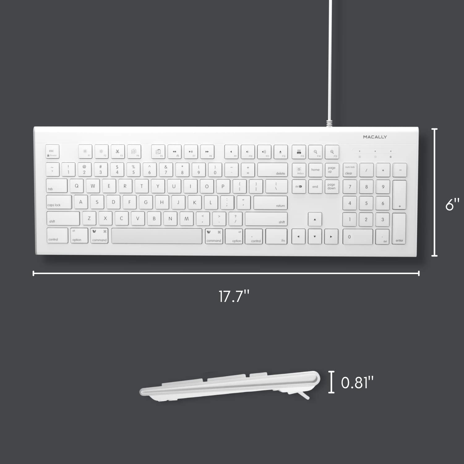 Macally Full Size USB Wired Keyboard for Mac and PC - Plug & Play Wired Computer Keyboard - Compatible Apple Keyboard with 15 Shortcut Keys for Easy Controls & Navigation - White : Electronics