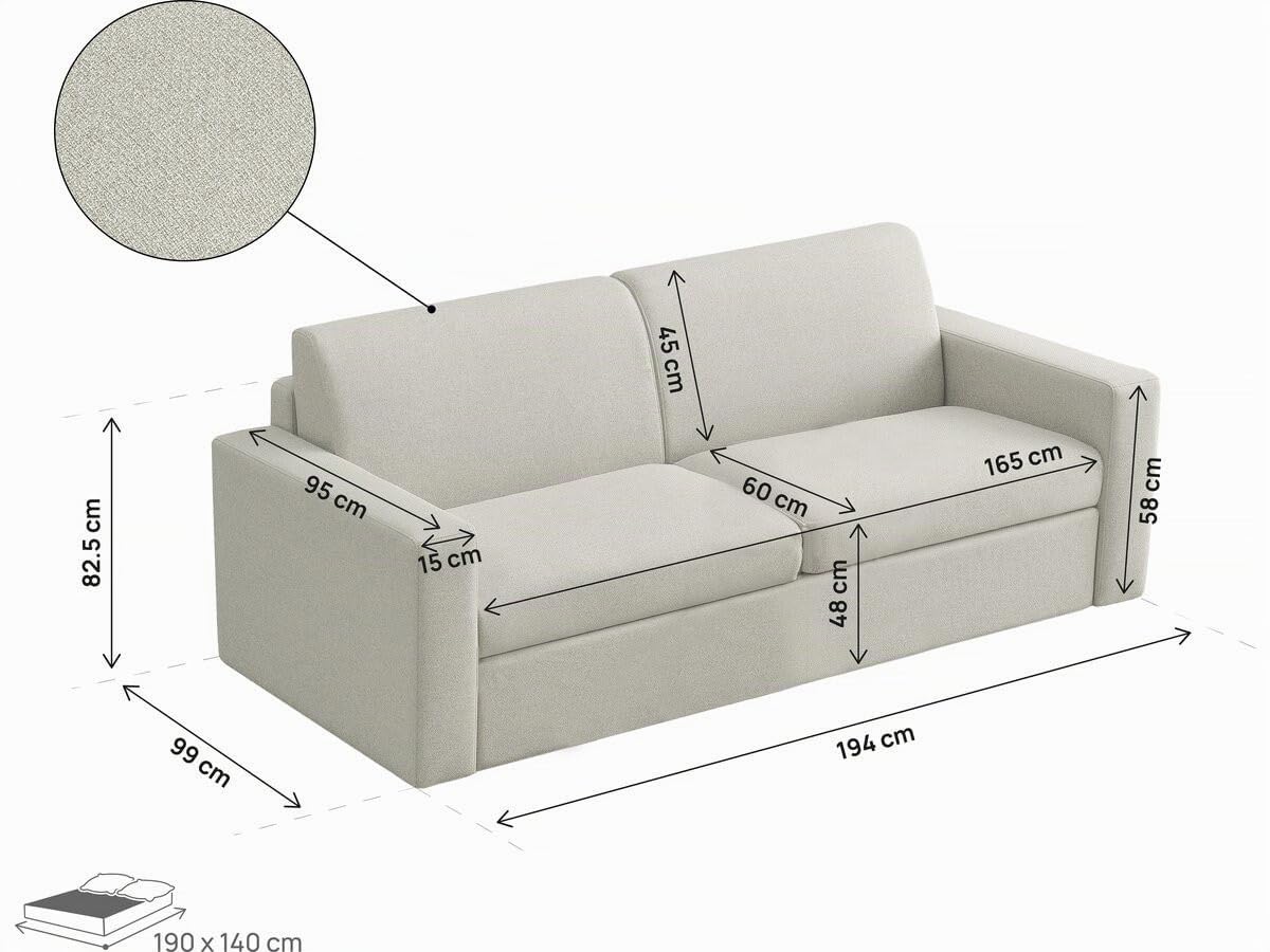 Habitat et Jardin Canapé Convertible Express en Tissu Diana - Couchage 140 cm - 3 Places - Beige