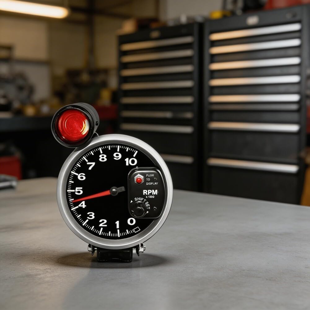 Compte-tours LED 12 V RPM - Compteur de 10 000 - Mod d'instruments de voiture avec moteur haut - Écran noir et blanc pour réglage automatique des performances (noir)