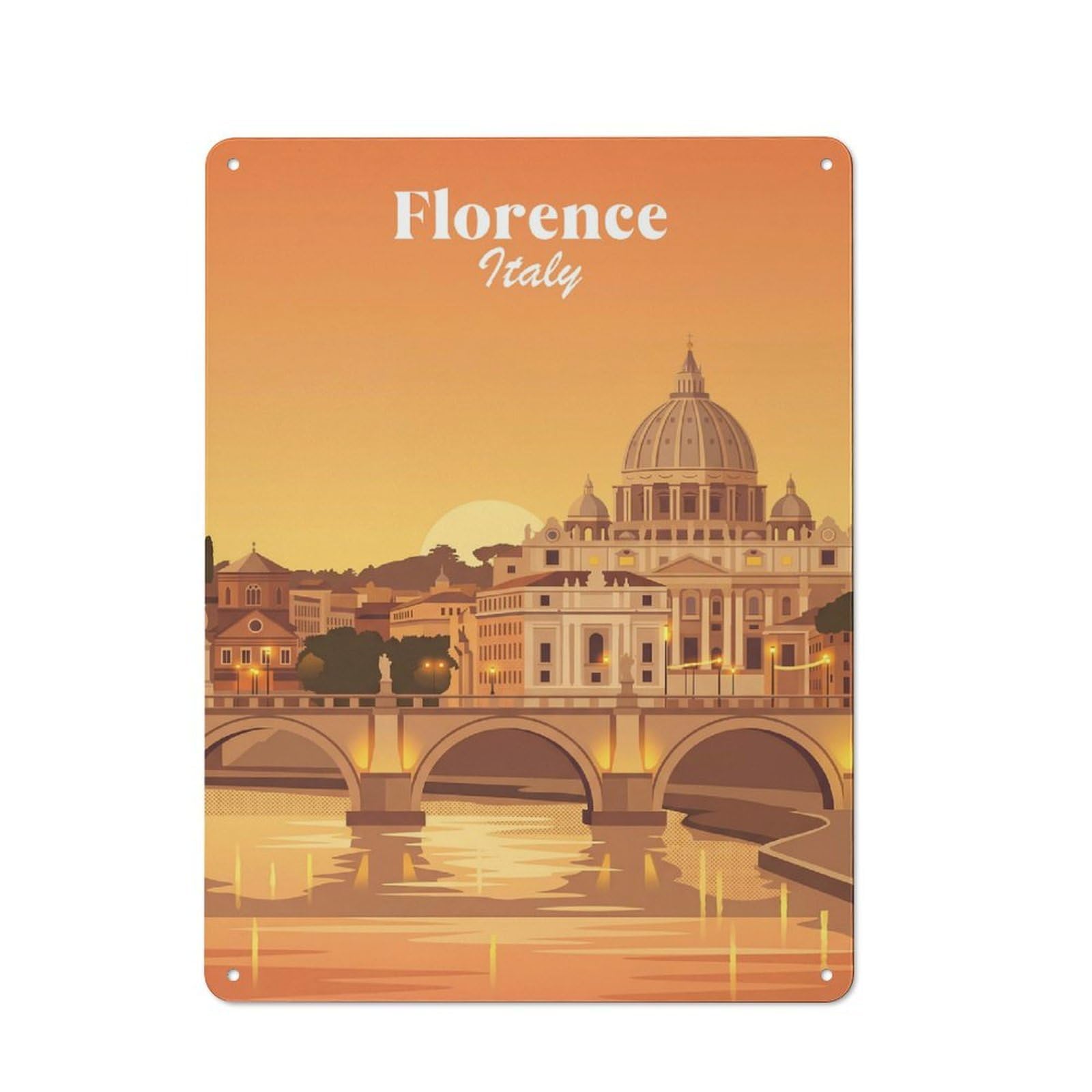 Junmoney Style-17 Florence Italy Rustic Tin Wall Plaque 40X30cm For Hobby Room Or Studio, A Christmas Gift For People Styling Hobby Room And Studio