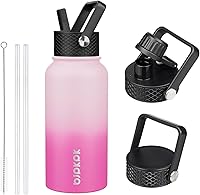 Vista 11 de BJPKPK - Botellas de agua aisladas con tapa con popote, botella grande de metal de 32 onzas con 3 tapas, termo reutilizable sin fugas y sin BPA