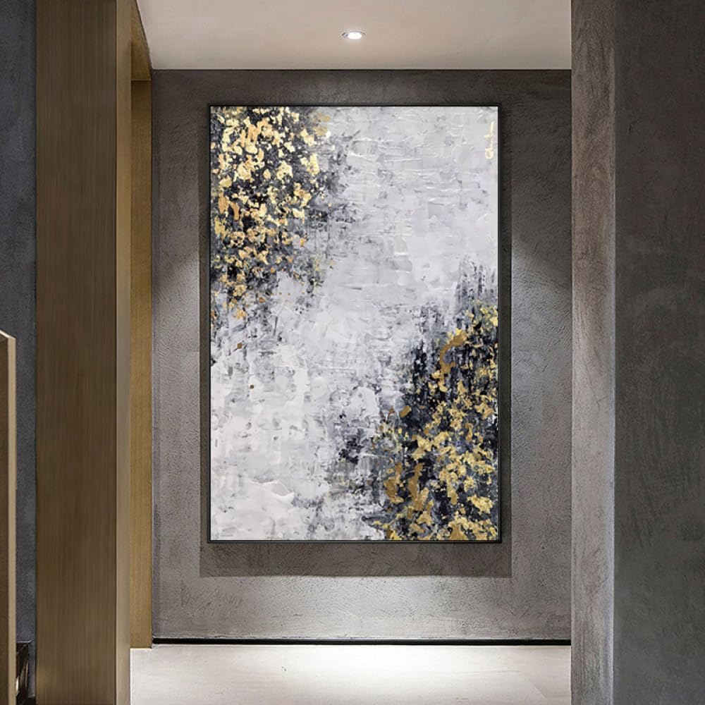 Peintures à l'huile texturées faites main avec épissage de feuille d'or