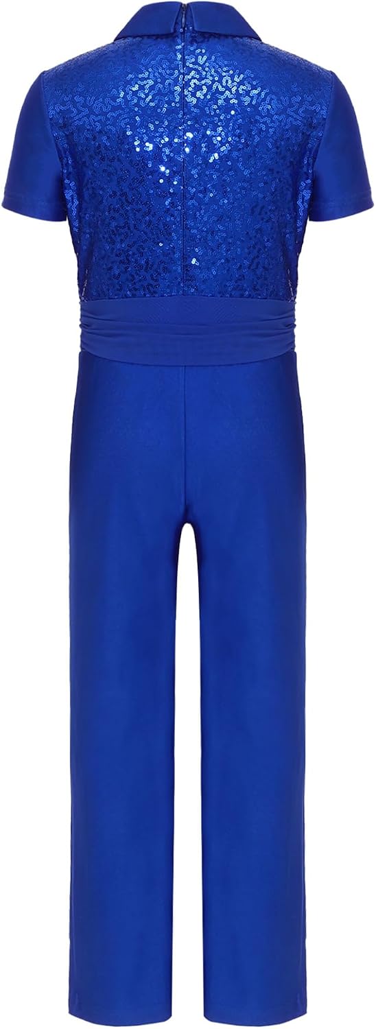 Shinsto Boys Latin Modern Dance Shirt Short Sleeve Sequin Leotard Salsa Tango Ballroom Lapel Romper Jumpsuits