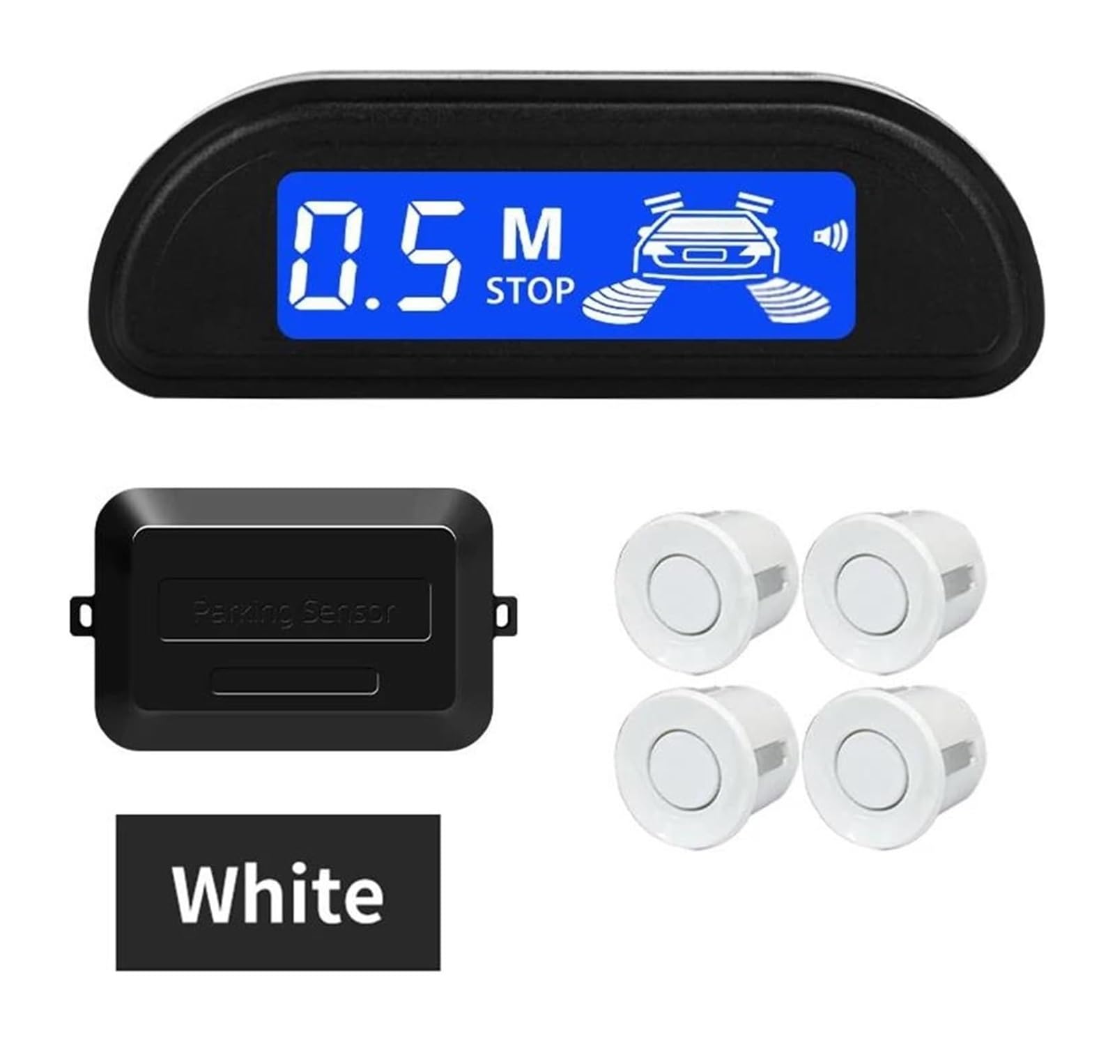 Kit de sensores de estacionamiento con Monitor de reversa Parktronic, Detector de 22 mm, Pantalla retroiluminada, Sensor de estacionamiento Trasero (Plateado).