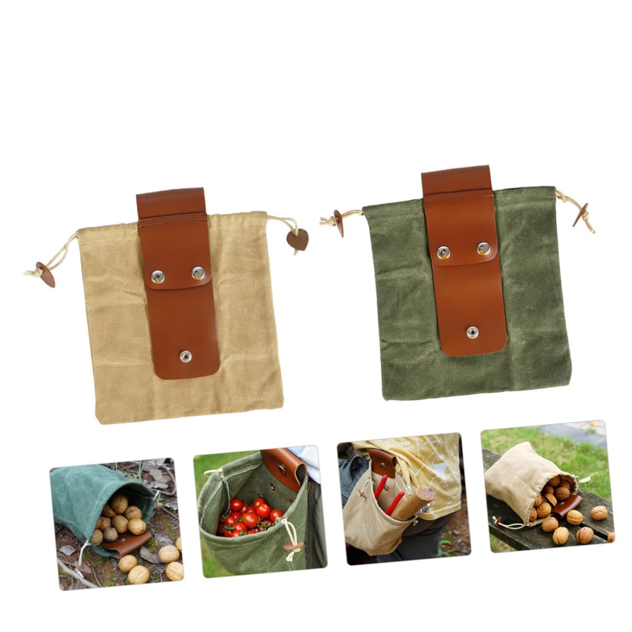 BESPORTBLE 2piezas Bolsa De Herramientas De Cintura De Lona Bolsa De Recolección para Camping y Jardinería Organizador De Herramientas Portátil Cuerda